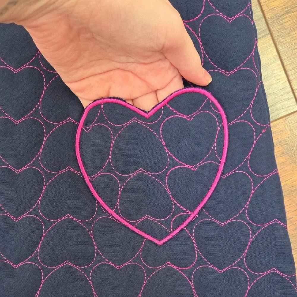 Rare Editions Navy Blue And Pink Heart Embroidery Ruffle Shoulder Dress, Size 4T